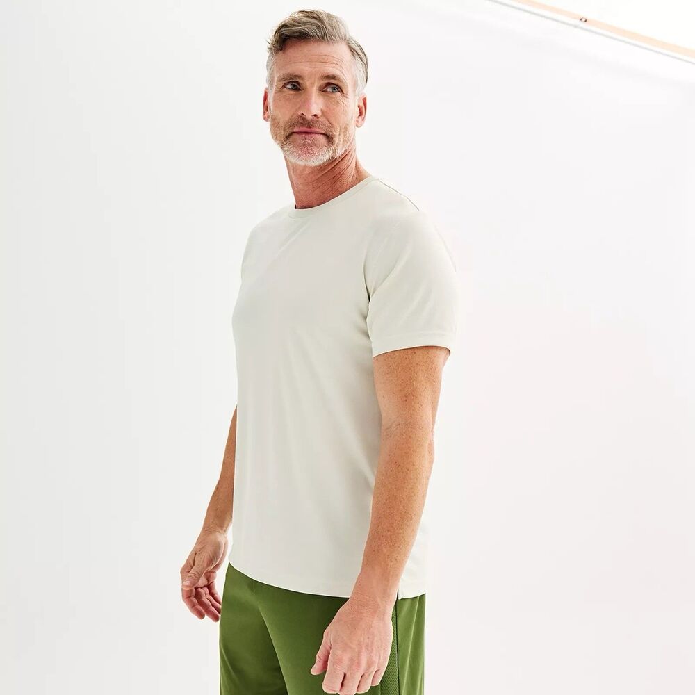 Tek Gear T-Shirt L Cream Dry Tek Crewneck Short Sleeve Moisture Wicking Mens NWT